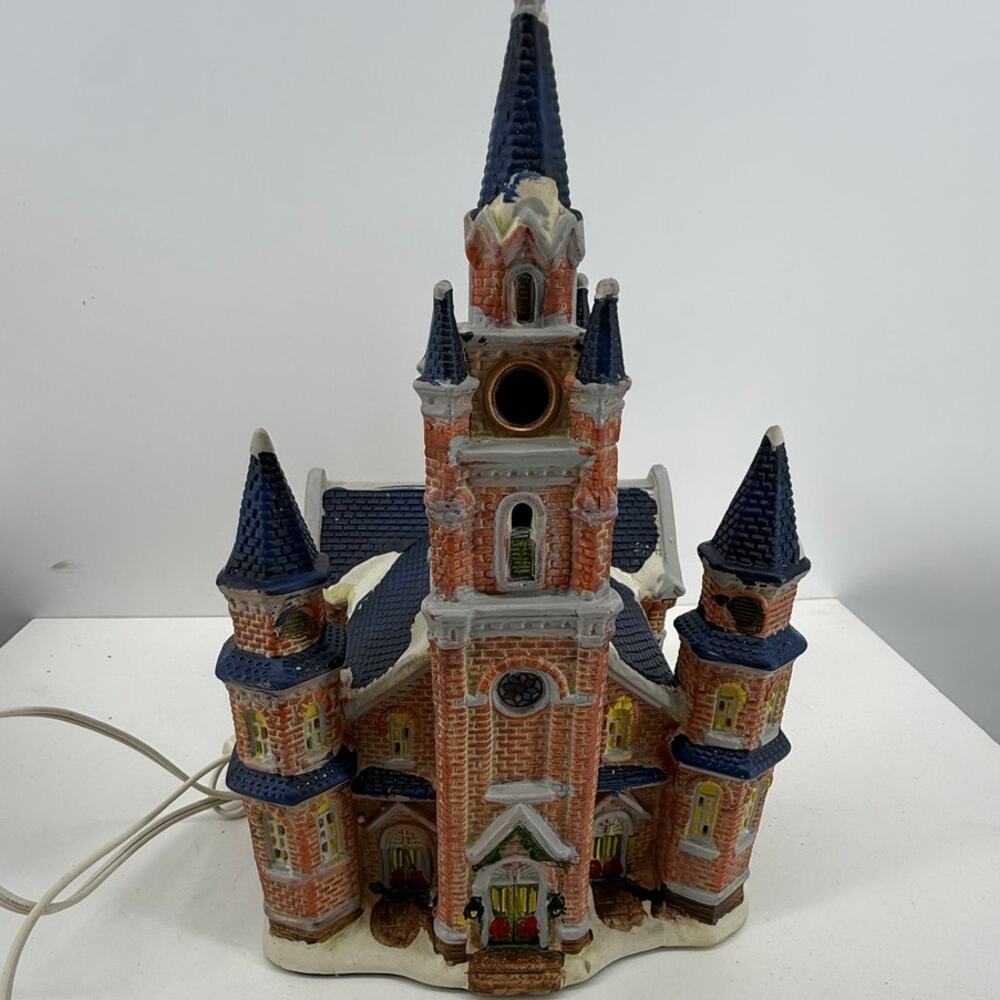 Holiday Time Victorian Church Lighted Christmas Village Building Works Box Large